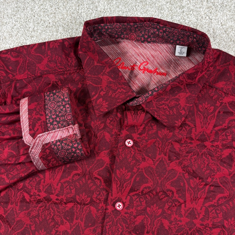 Robert Graham Button Down Shirt Mens Large Red Damask Paisley Classic Fit